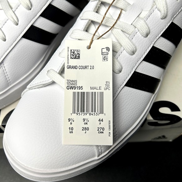 Adidas Grand Court 2.0 Tennis Shoes Mens Size 10, White Black GW9195 NEW - Picture 6 of 7